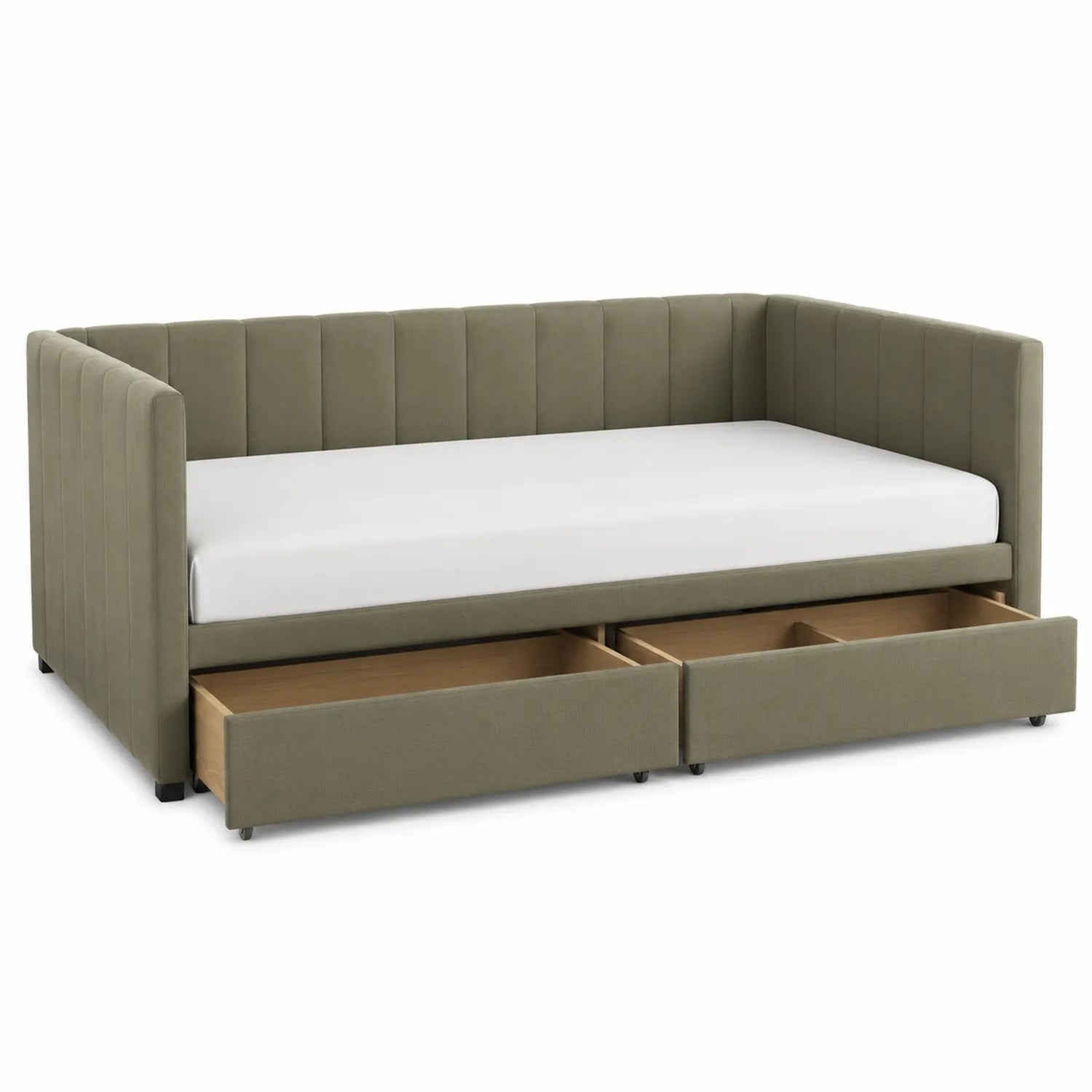 Divano Letto Singolo con Cassetti in Tessuto Verde