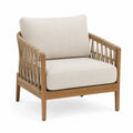 Poltrona da esterno in teak con cuscini in tessuto beige