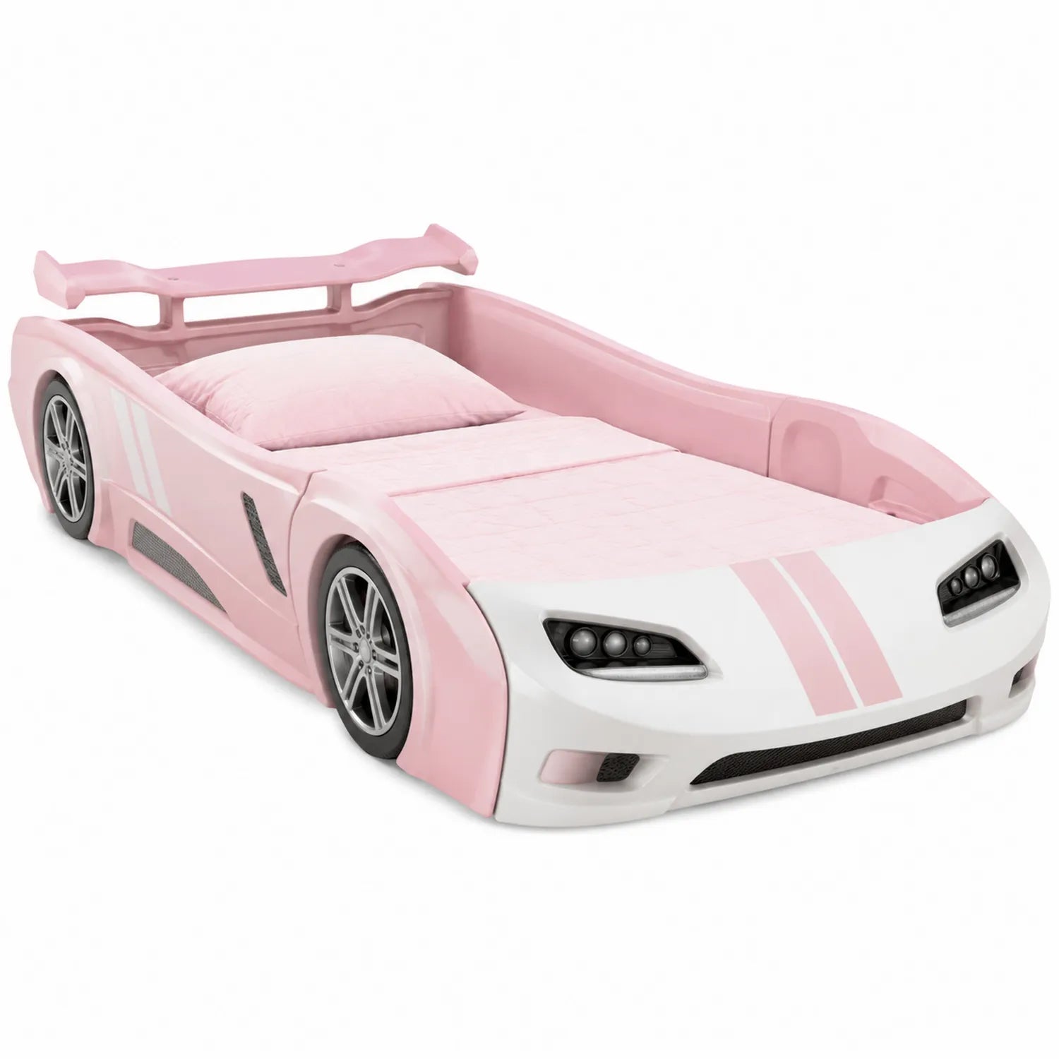Letto per Bambini Forma di Auto da Corsa Plastica Rosa e Bianco