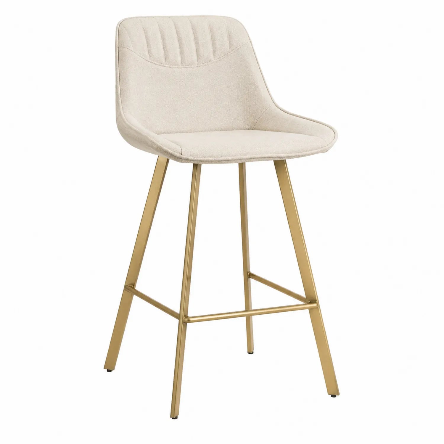 Sgabello da bar in tessuto crema con gambe in metallo dorato