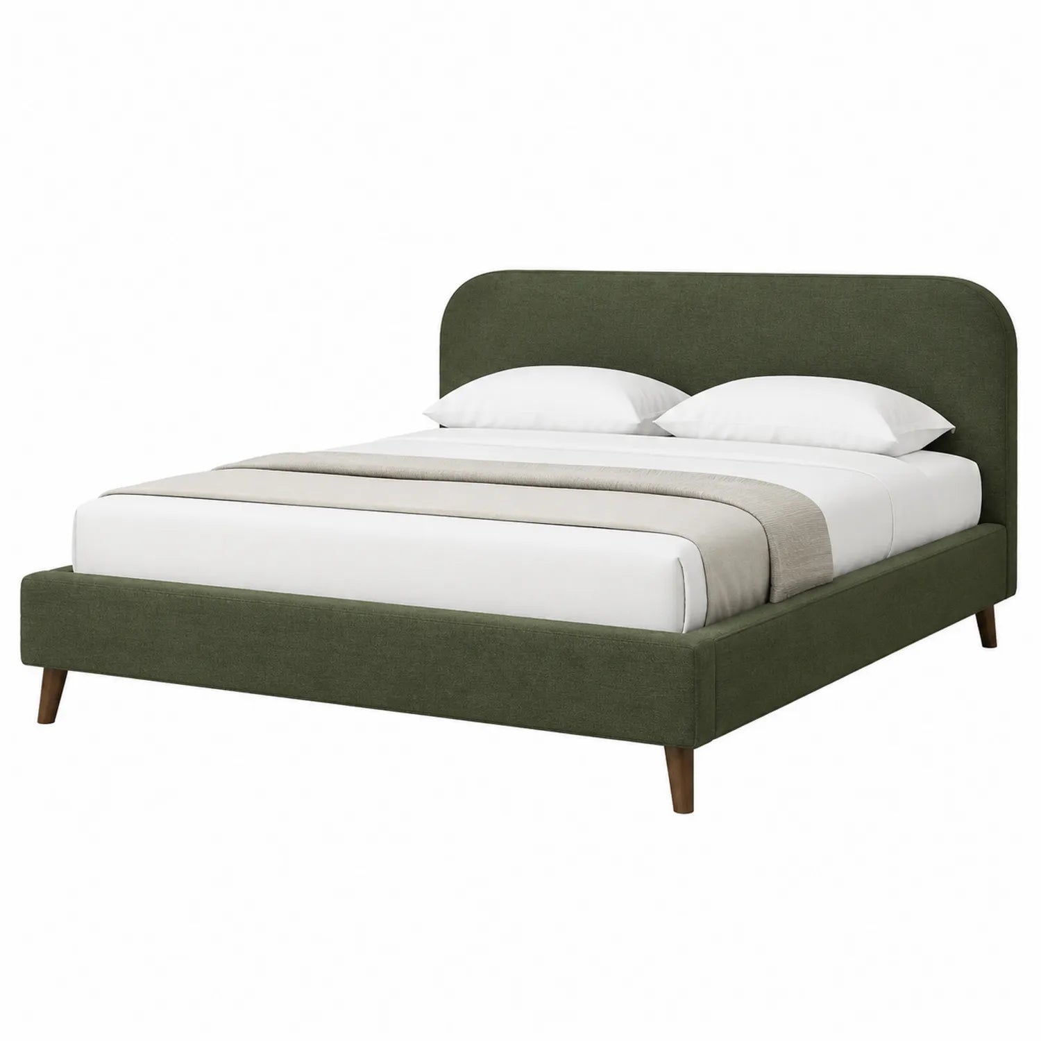 Letto matrimoniale in tessuto con gambe in legno