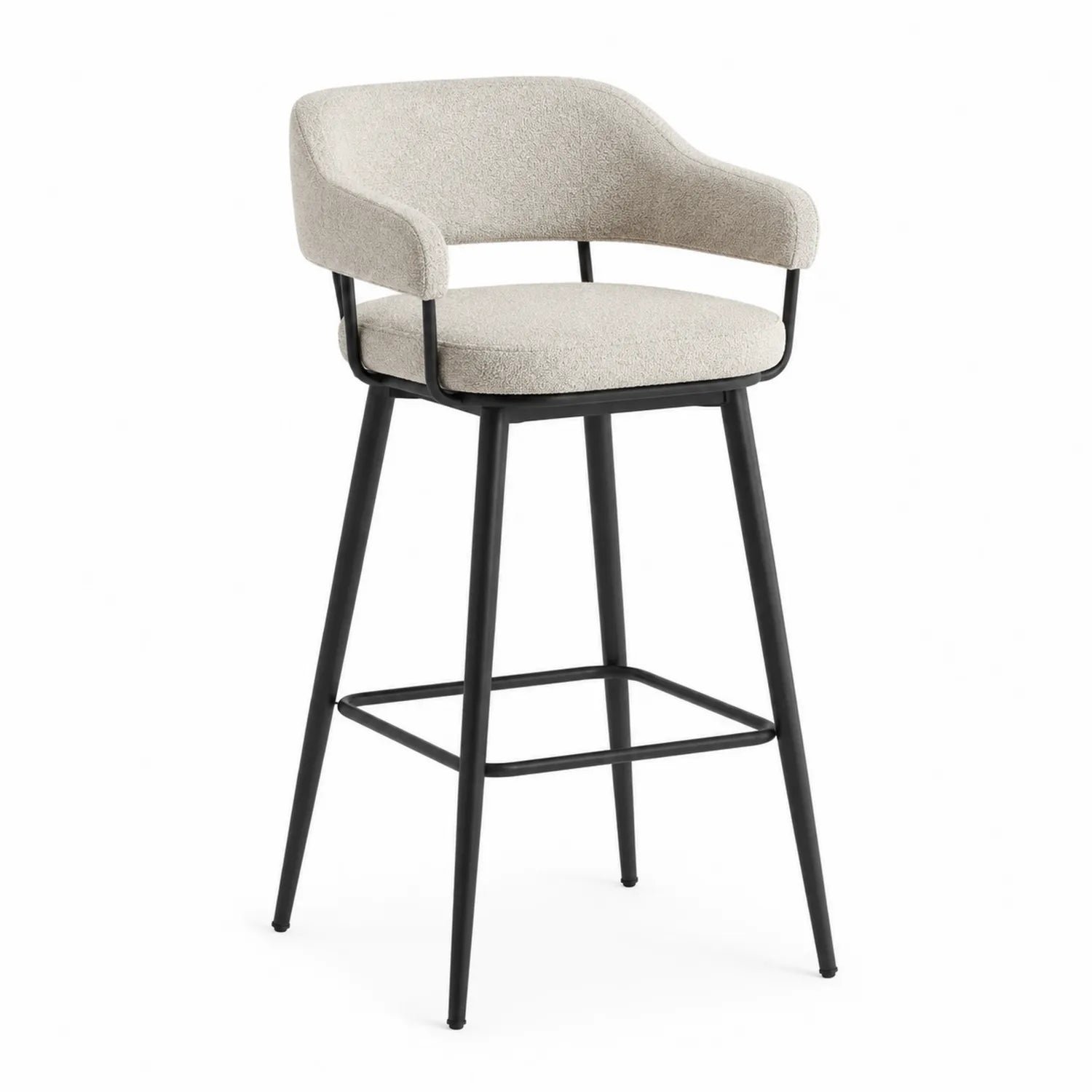 Sgabello da bar in poliestere beige con telaio in metallo nero, altezza totale 100 cm