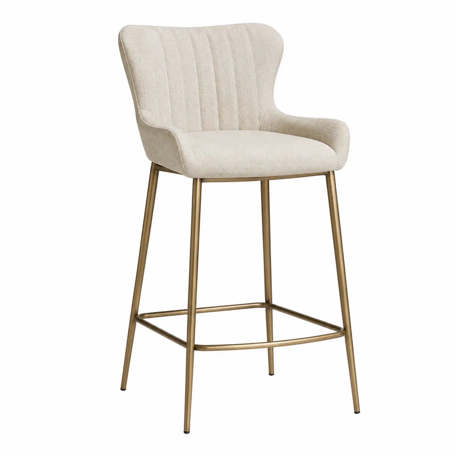 Sgabello in tessuto con gambe in metallo dorato