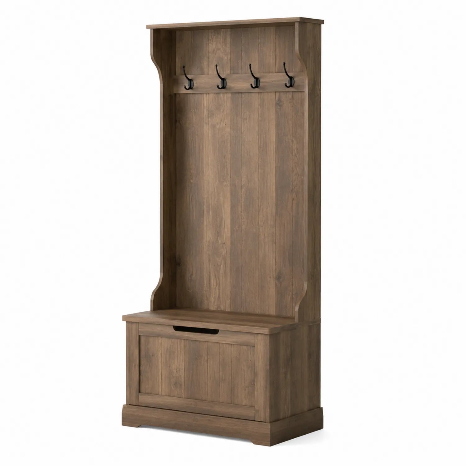 Guardaroba da Ingresso in Legno Marrone con Panca e 4 Ganci